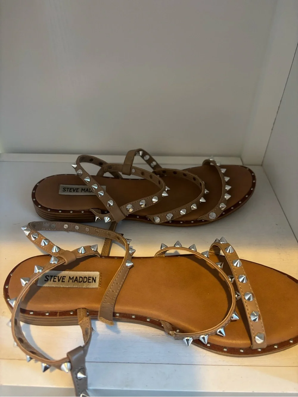 Steve Madden Nude/Tan Pyramid Stud Strap Sandals